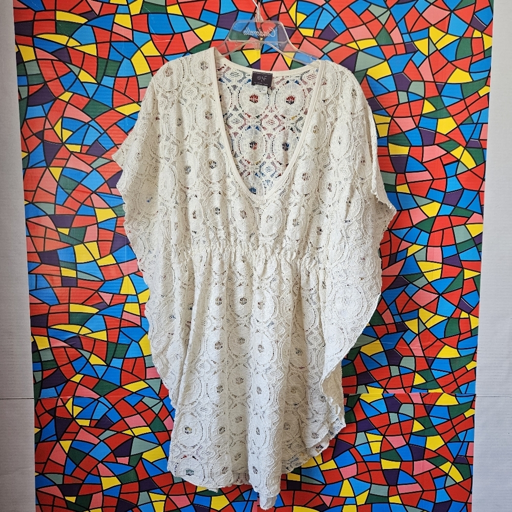 ELIF for Jordan Taylor Ivory Lace Pullover Butterfly Sleeve Coverup Size Medium